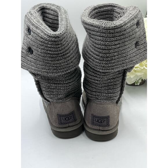 Ugg Women's Gray Classic Cardy Boot Shoes Cable Knit Boots Size 8 - Picture 9 of 14